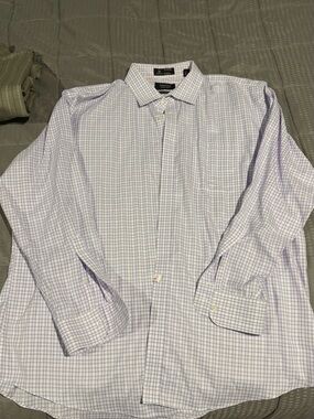 Nordstrom Smartcare Men's Sz 18/35 Light Purple Check Dress Shirt 100% Cotton